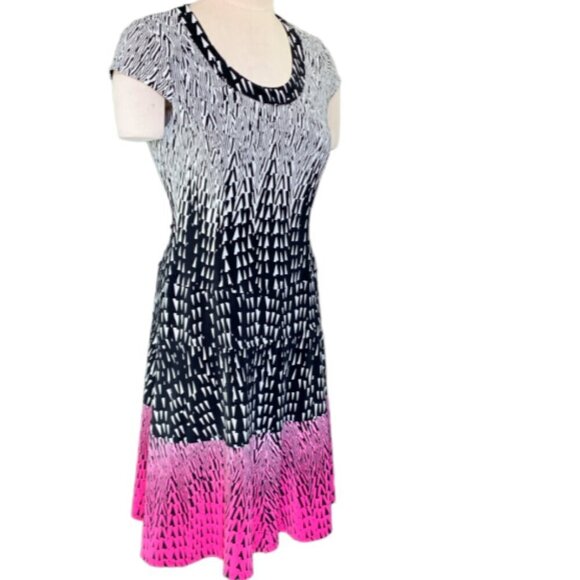 Anne Klein Fit & Flare Tier Dress Black White & Pink Cap Sleeve Sz 6 #1R - Picture 5 of 9